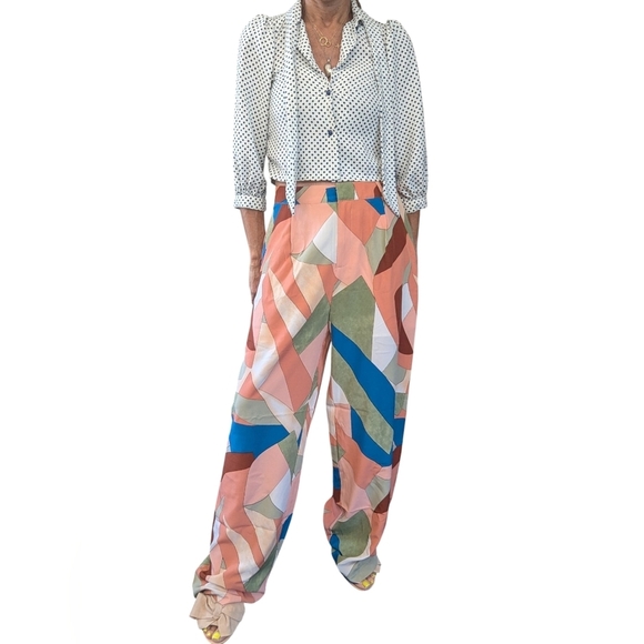Entro Multicolor High Waisted Boho Abstract Geometric Print Slacks Pants Size M - Picture 1 of 12